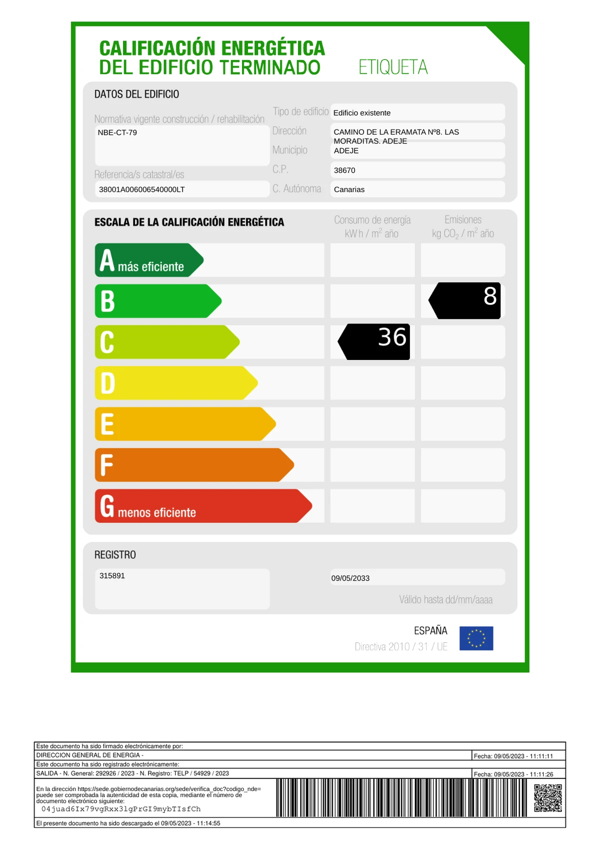 Energy Efficiency Certificate Villa Monaco Adeje Tenerife Energy Efficiency Certificate Villa Monaco Adeje Tenerife