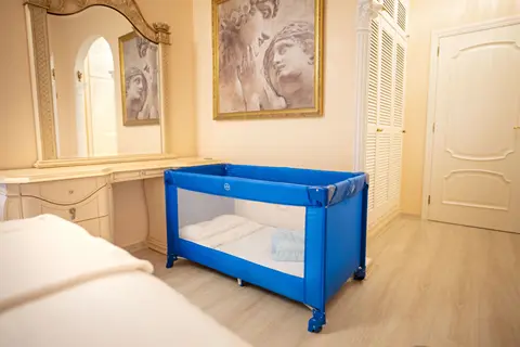 Baby cot prepared in Angels bedroom at Villa Monaco Adeje Tenerife Baby cot prepared in Angels bedroom at Villa Monaco Adeje Tenerife