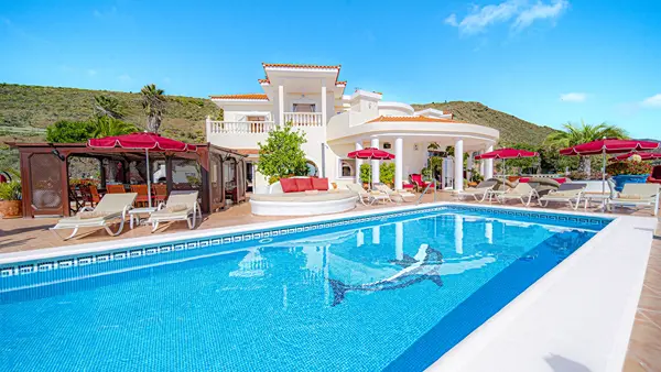 Large panoramic terrace at Villa Monaco in Adeje Tenerife ideal for luxury group stays Large panoramic terrace at Villa Monaco in Adeje Tenerife ideal for luxury group stays